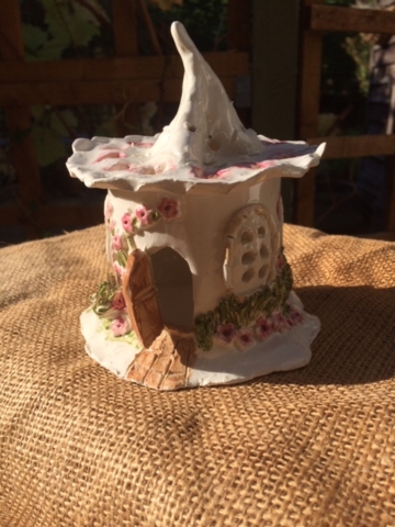 clay ceramic pottery fairy house night light cottage