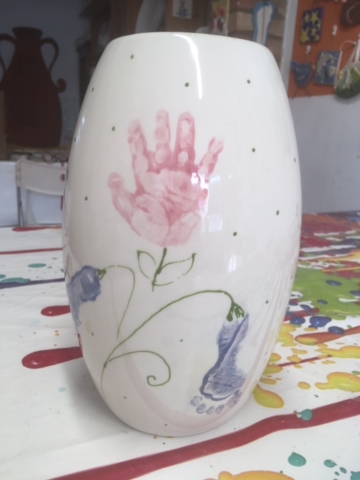 vase pottery painting handprint footprint gift present sevenoaks kent