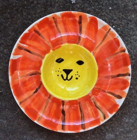 dip plate clay ceramic pottery painting lion workshop